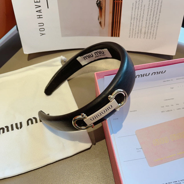GOLD HORSEBIT HEADBAND IN BLACK CALFSKIN 412413