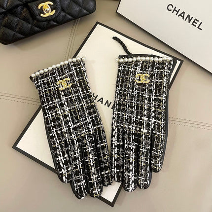 GLOVES IN BLACK MIX WHITE WOOL TWEED AND SHEEPSKIN 463846