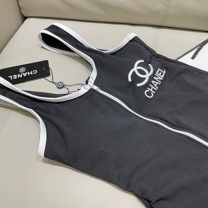 CC BIKINI SWIMSUIT SET IN BLACK AND  WHITE TRIM 604255