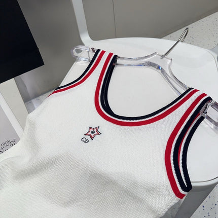 TANK TOP 610346 IN WHITE COTTON RIBBED RED TRIM