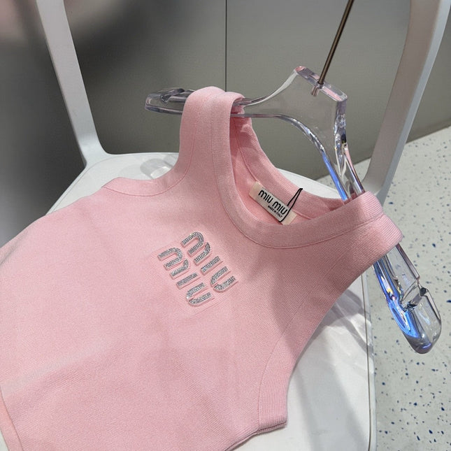 VISCOSE TANK TOP 643229 IN PINK COTTON RIBBED KNIT WITH EMBELLISHED LOGO