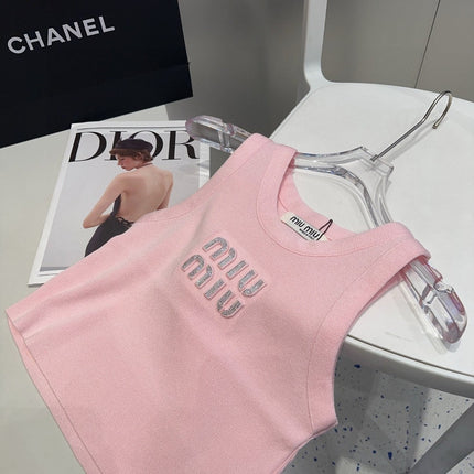 VISCOSE TANK TOP 643229 IN PINK COTTON RIBBED KNIT WITH EMBELLISHED LOGO