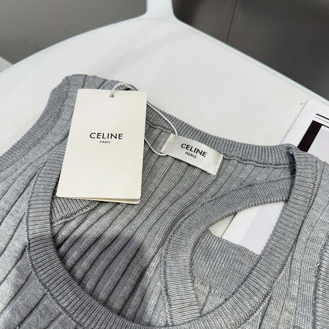 STRIPED TANK TOP 625958 IN GRAY AND WHITE COTTON RIBBED