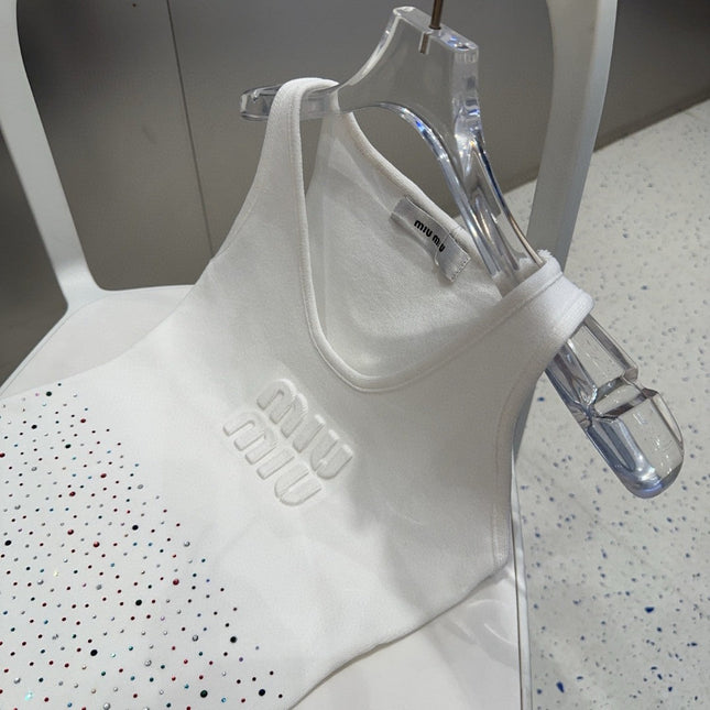TANK TOP 640624 IN WHITE COTTON MUTILCOLOR CRYSTAL