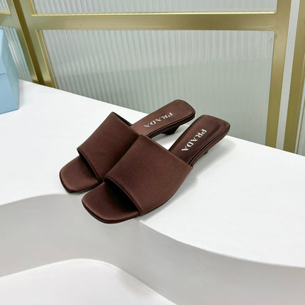 PRA TRIANGLE HEEL SATIN SLIPPERS BROWN