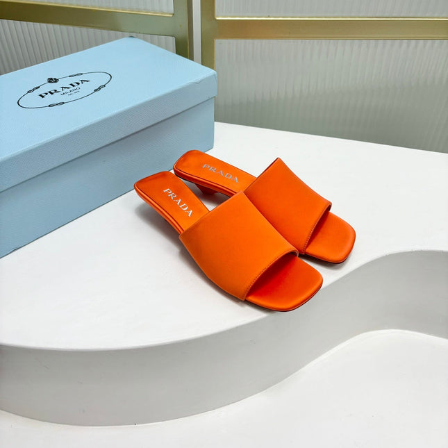 PRA TRIANGLE HEEL SATIN SLIPPERS BRIGHT ORANGE