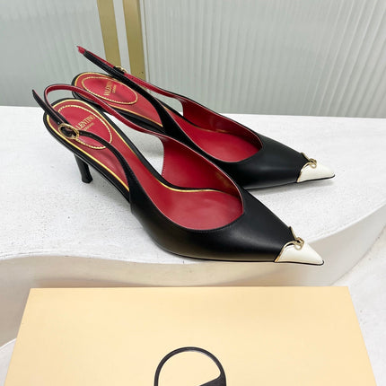 VALENTINO 26S SLINGBACK PUMPS 45 MM IN BLACK MIX WHITE CALFSKIN