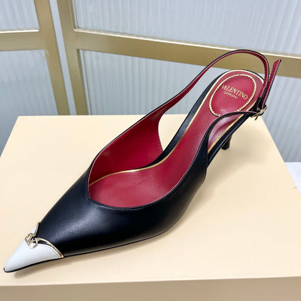 VALENTINO 26S SLINGBACK PUMPS 45 MM IN BLACK MIX WHITE CALFSKIN