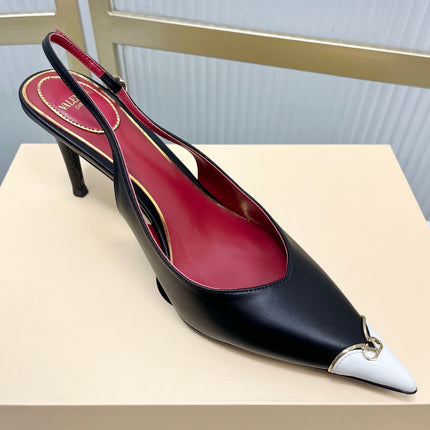 VALENTINO 26S SLINGBACK PUMPS 45 MM IN BLACK MIX WHITE CALFSKIN