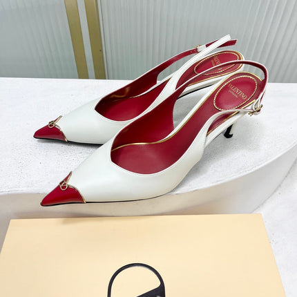 VALENTINO 26S SLINGBACK PUMPS 45 MM IN RED MIX WHITE CALFSKIN