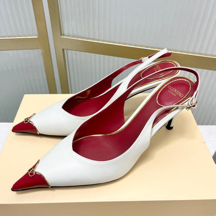 VALENTINO 26S SLINGBACK PUMPS 45 MM IN RED MIX WHITE CALFSKIN