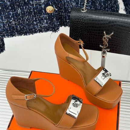 WEDGES SANDALS TAWNY LAMBSKIN