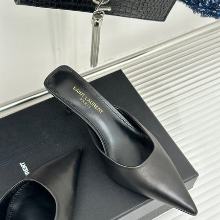 SL BARBARA MULES 55 BLACK CALFSKIN