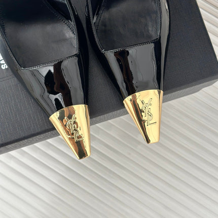 SL JEANNE SLINGBACK PUMPS BLACK POLISHED CALFSKIN