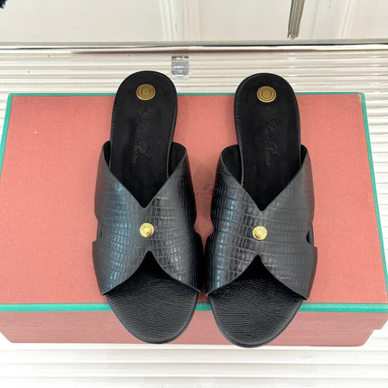LP SANDALS 25S IN BLACK LAMBSKIN SNAKE EMBOSSING