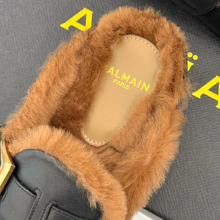 BALMAIN 26S ANTHEM MULES IN BLACK CALFSKIN