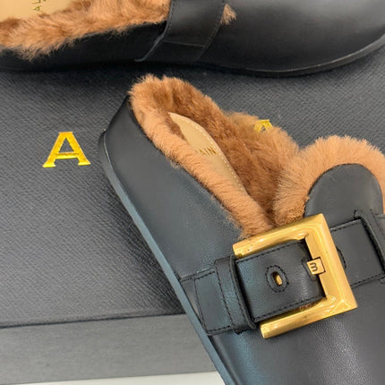 BALMAIN 26S ANTHEM MULES IN BLACK CALFSKIN