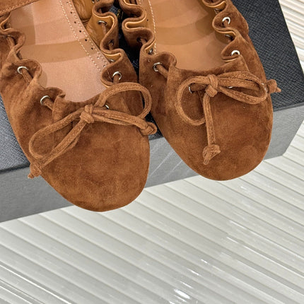 ALAIA 26S MARY JANE FLATS IN BROWN SUEDE WITH BOW