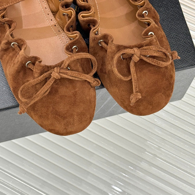 ALAIA 26S MARY JANE FLATS IN BROWN SUEDE WITH BOW