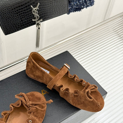 ALAIA 26S MARY JANE FLATS IN BROWN SUEDE WITH BOW