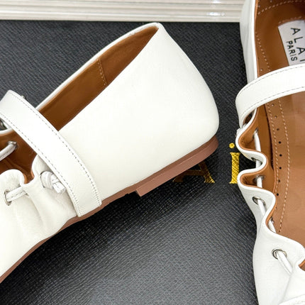 ALAIA 26S MARY JANE FLATS IN WHITE LAMBSKIN WITH BOW