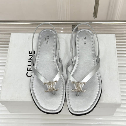 CELINE 26S THONG SANDALS IN SILVER CALFSKIN