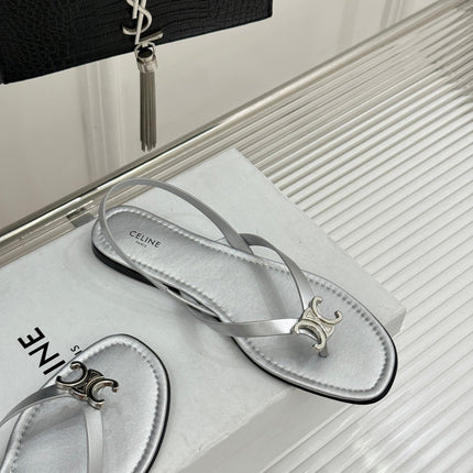 CELINE 26S THONG SANDALS IN SILVER CALFSKIN