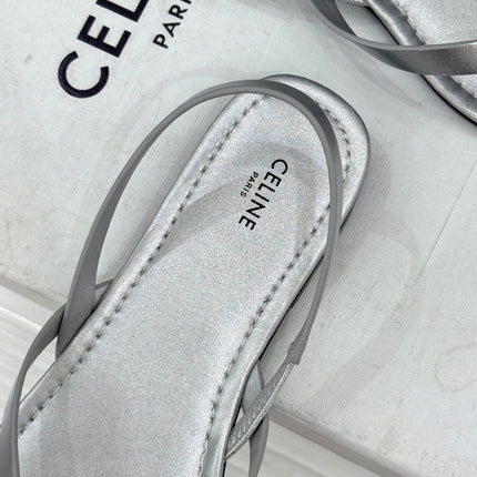CELINE 26S THONG SANDALS IN SILVER CALFSKIN