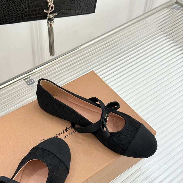 GIANVITO ROSSI 26S MARY JANE FLATS IN BLACK FABRIC