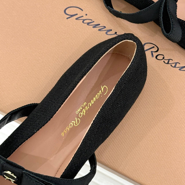 GIANVITO ROSSI 26S MARY JANE FLATS IN BLACK FABRIC