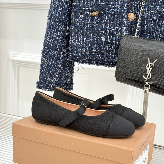 GIANVITO ROSSI 26S MARY JANE FLATS IN BLACK FABRIC