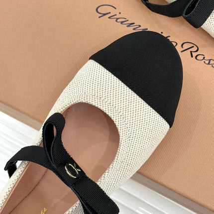 GIANVITO ROSSI 26S MARY JANE FLATS IN BLACK AND WHITE FABRIC