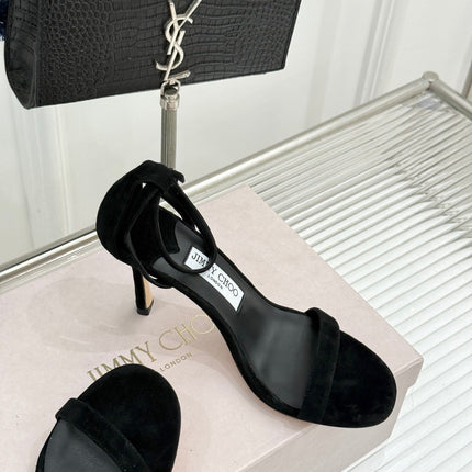 JIMMY CHOO 26S HIGH-HEEL SANDALS 100 MM IN BLACK SUEDE