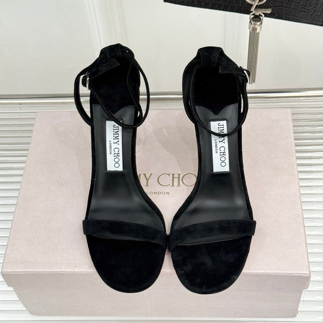 JIMMY CHOO 26S HIGH-HEEL SANDALS 100 MM IN BLACK SUEDE