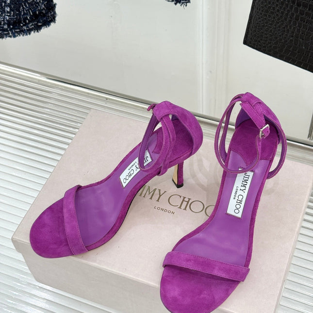 JIMMY CHOO 26S HIGH-HEEL SANDALS 100 MM IN PURPLE SUEDE