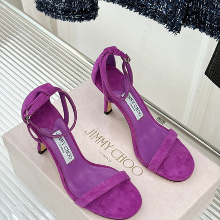 JIMMY CHOO 26S HIGH-HEEL SANDALS 100 MM IN PURPLE SUEDE