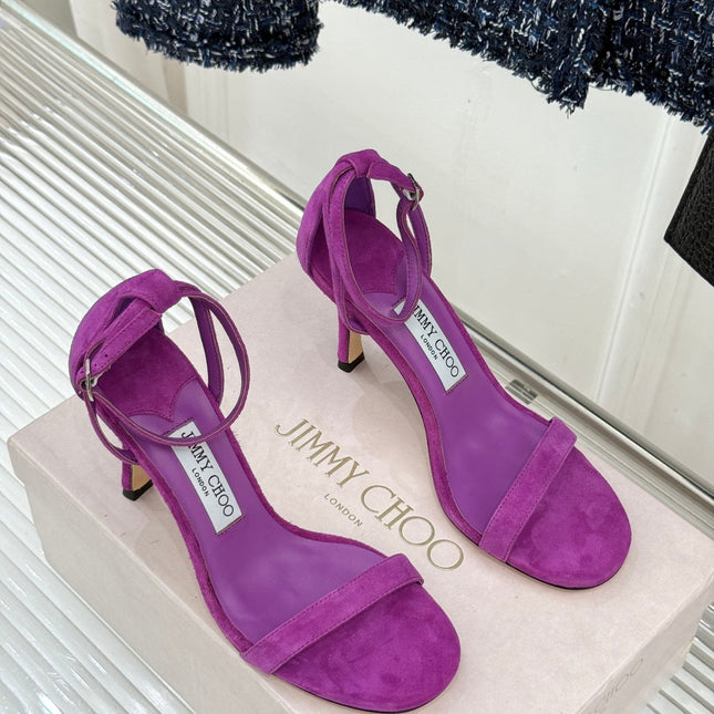 JIMMY CHOO 26S HIGH-HEEL SANDALS 100 MM IN PURPLE SUEDE