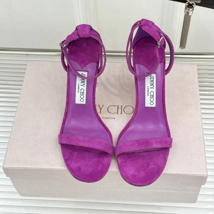 JIMMY CHOO 26S HIGH-HEEL SANDALS 100 MM IN PURPLE SUEDE