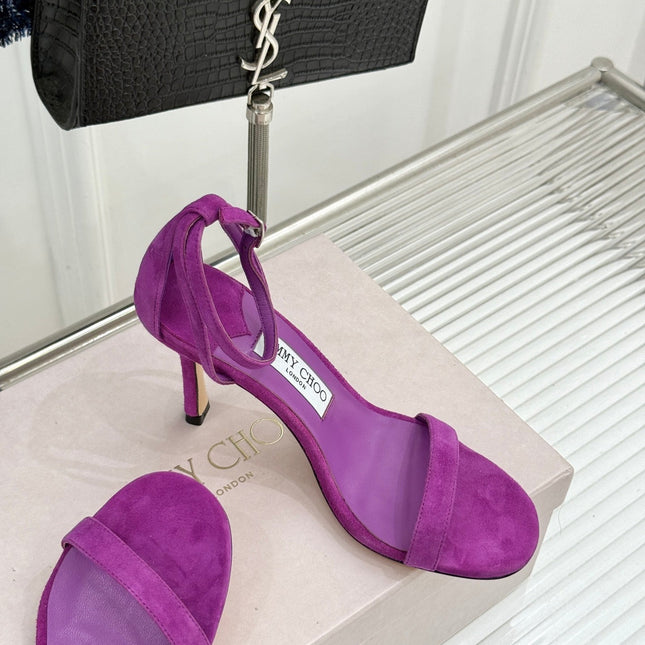 JIMMY CHOO 26S HIGH-HEEL SANDALS 100 MM IN PURPLE SUEDE