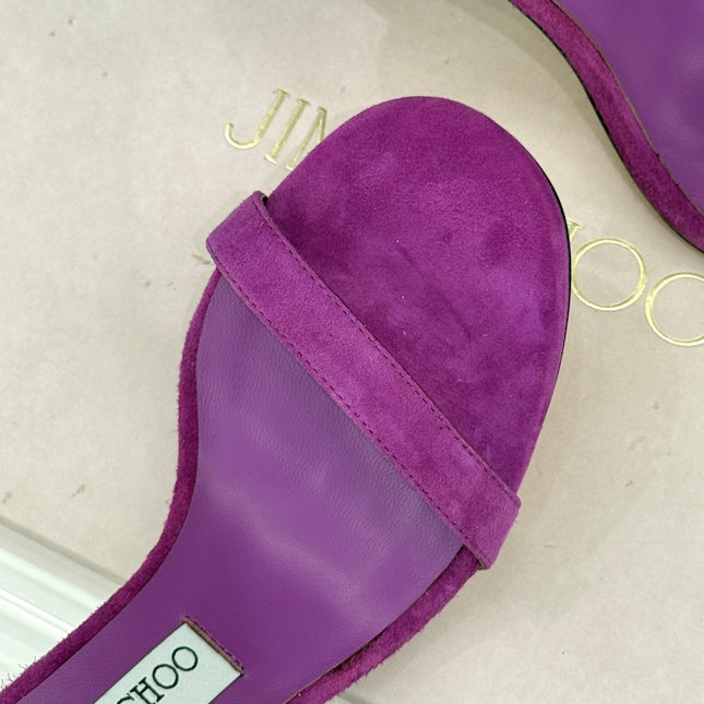 JIMMY CHOO 26S HIGH-HEEL SANDALS 100 MM IN PURPLE SUEDE