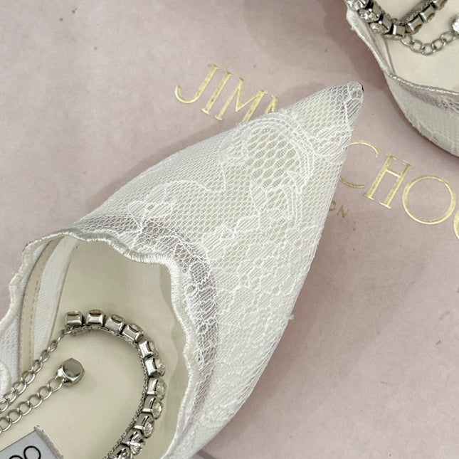 JIMMY CHOO 26S EMBELLISHED HIGH-HEEL SANDALS 85 MM IN WHITE LACE