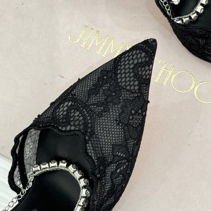 JIMMY CHOO 26S EMBELLISHED HIGH-HEEL SANDALS 85 MM IN BLACK LACE