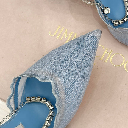JIMMY CHOO 26S EMBELLISHED HIGH-HEEL SANDALS 85 MM IN BLUE LACE