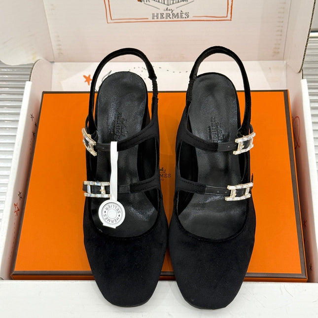HM 26S SLINGBACK HIGH HEELS IN BLACK VELVET