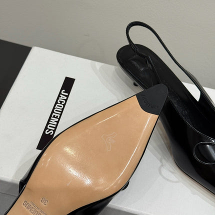 JACQUEMUS 26S HIGH-HEEL SLINGBACKS IN BLACK LAMBSKIN WITH BOW