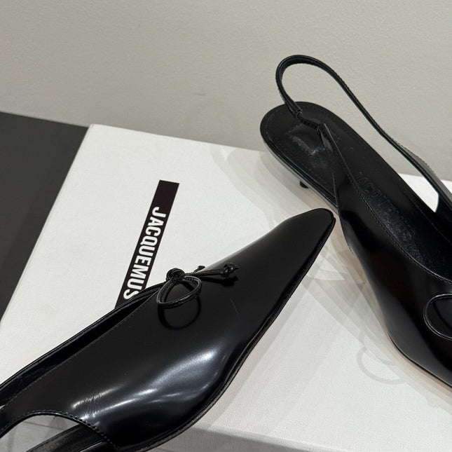 JACQUEMUS 26S HIGH-HEEL SLINGBACKS IN BLACK LAMBSKIN WITH BOW