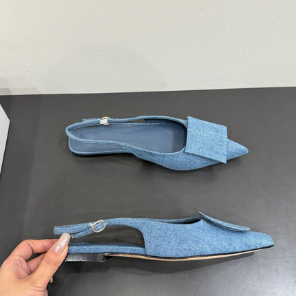 JACQUEMUS 26S FLAT SLINGBACKS IN BLUE DENIM
