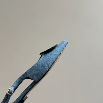 JACQUEMUS 26S FLAT SLINGBACKS IN BLUE DENIM