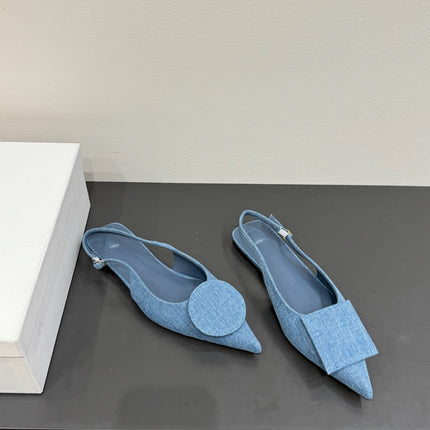 JACQUEMUS 26S FLAT SLINGBACKS IN BLUE DENIM