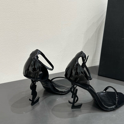 YSL HEELED SANDALS 25S 105 MM IN BLACK GLOSSY LAMBSKIN